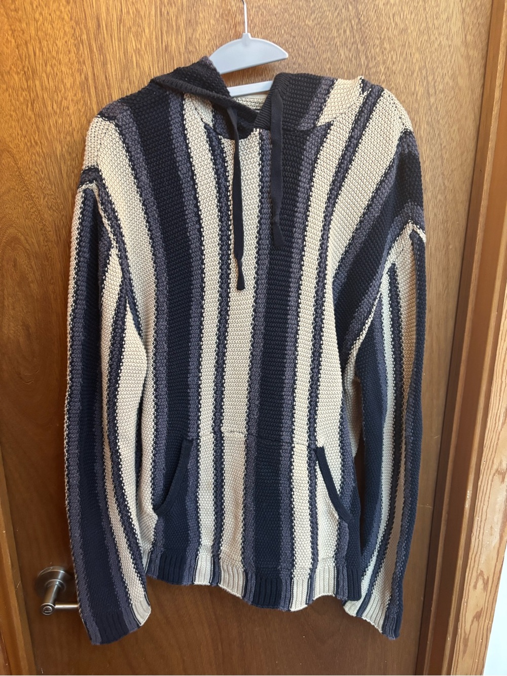 Lucky Brand Navy and Cream Striped Crewneck Sweater
